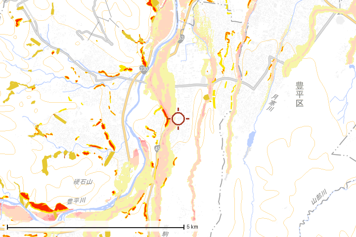 札幌市南区周辺のハザード重ね図