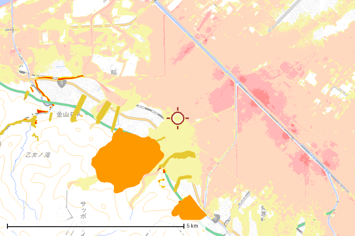 札幌市手稲区周辺のハザード重ね図