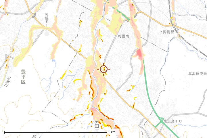 札幌市清田区周辺のハザード重ね図