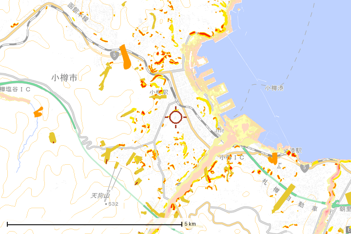 小樽市周辺のハザード重ね図