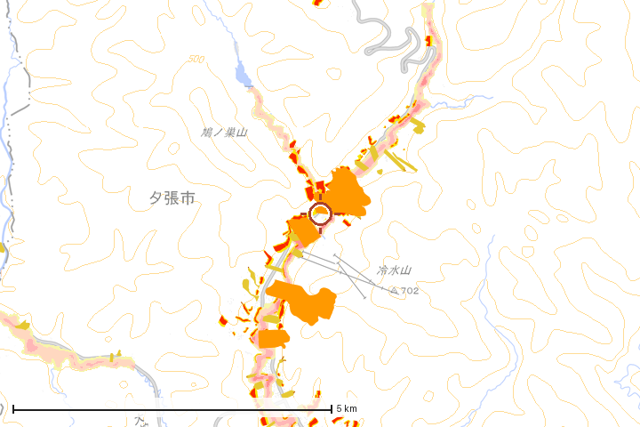 夕張市周辺のハザード重ね図