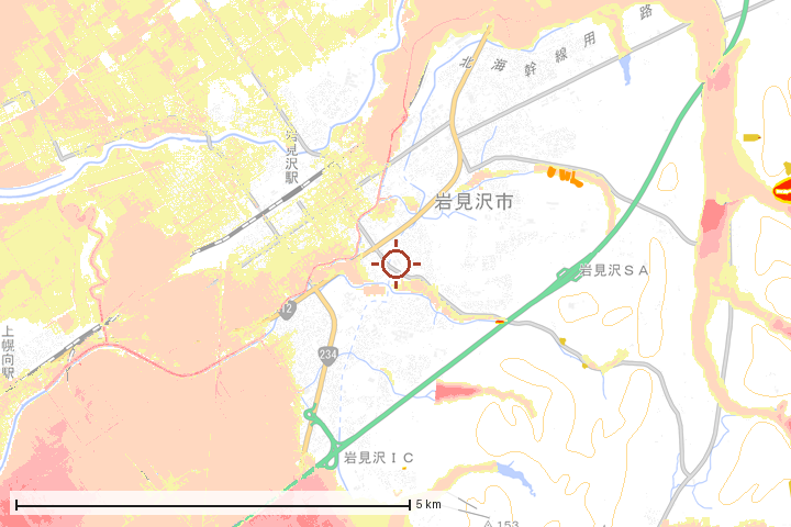 岩見沢市周辺のハザード重ね図