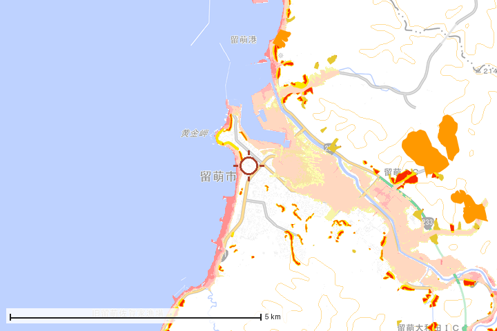 留萌市周辺のハザード重ね図