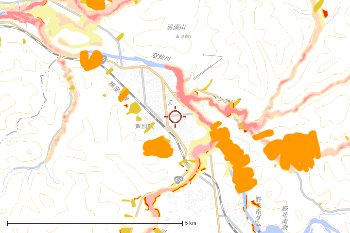 芦別市周辺のハザード重ね図