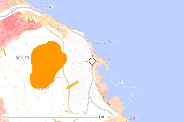 紋別市周辺のハザード重ね図