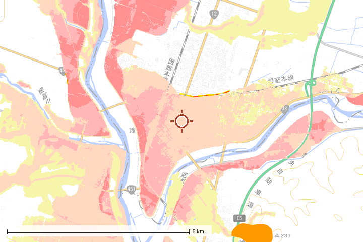 滝川市周辺のハザード重ね図