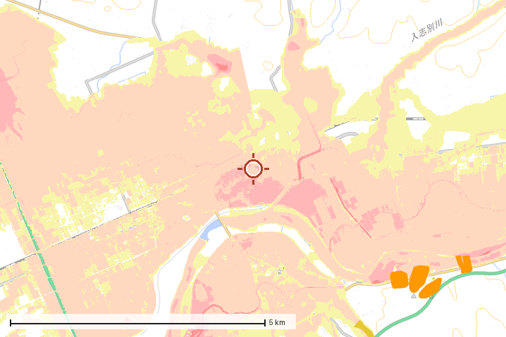 深川市周辺のハザード重ね図