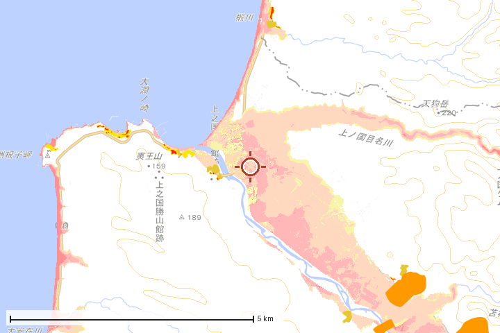 上ノ国町周辺のハザード重ね図