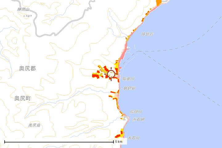 奥尻町周辺のハザード重ね図