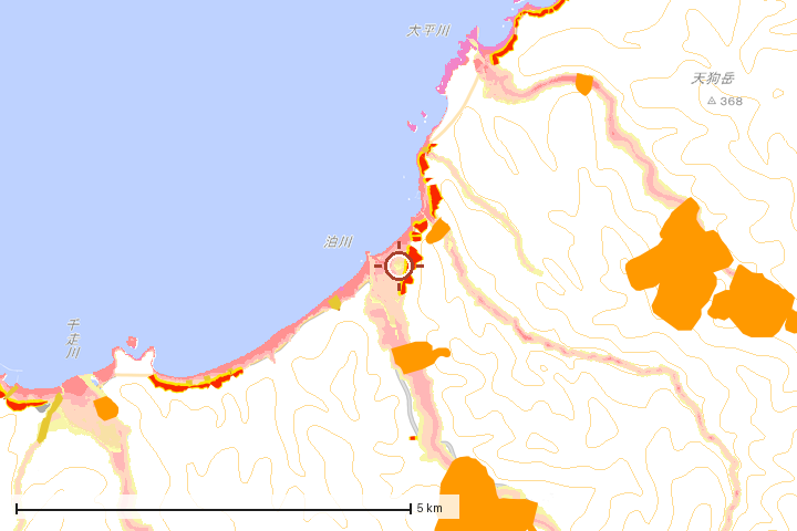 島牧村周辺のハザード重ね図