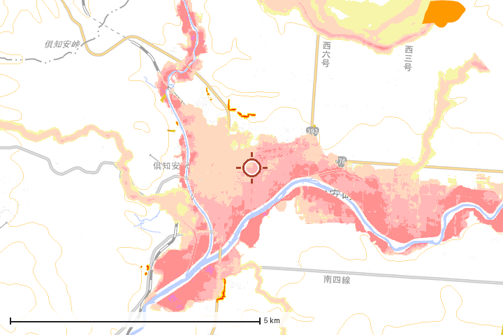 倶知安町周辺のハザード重ね図