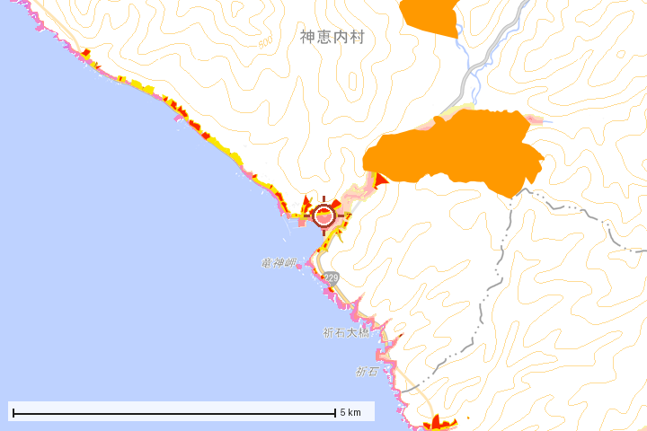 神恵内村周辺のハザード重ね図