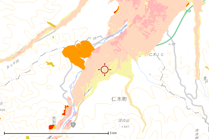仁木町周辺のハザード重ね図