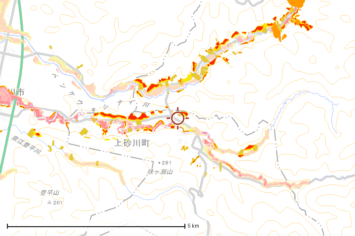 上砂川町周辺のハザード重ね図