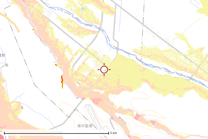 東神楽町周辺のハザード重ね図