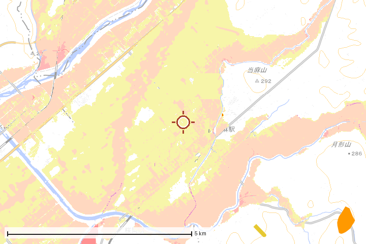 当麻町周辺のハザード重ね図