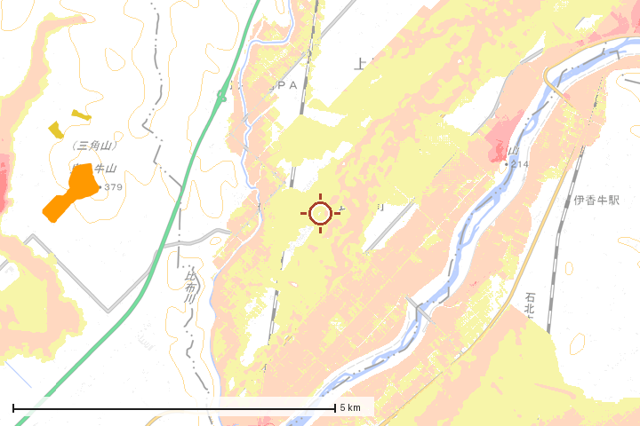 比布町周辺のハザード重ね図