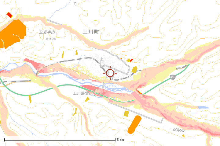 上川町周辺のハザード重ね図