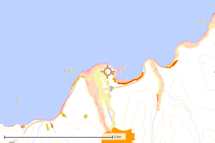 増毛町周辺のハザード重ね図