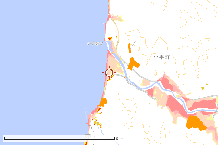 小平町周辺のハザード重ね図