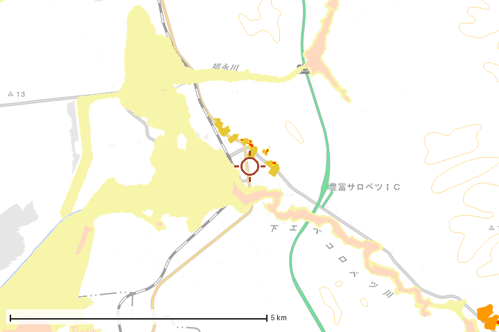豊富町周辺のハザード重ね図