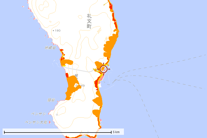 礼文町周辺のハザード重ね図
