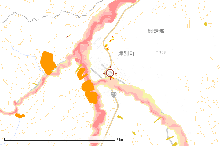 津別町周辺のハザード重ね図