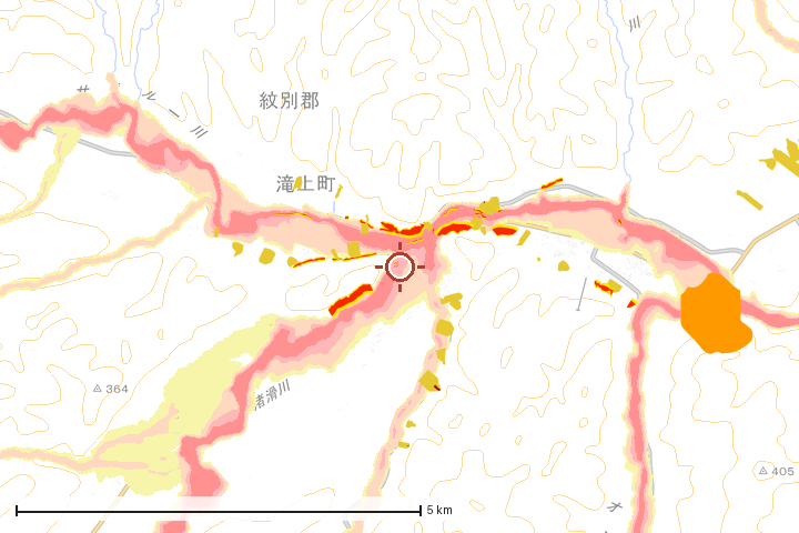 滝上町周辺のハザード重ね図