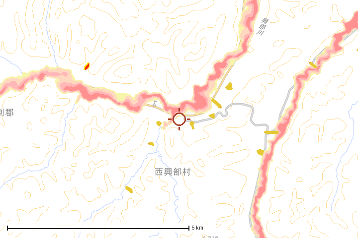 西興部村周辺のハザード重ね図
