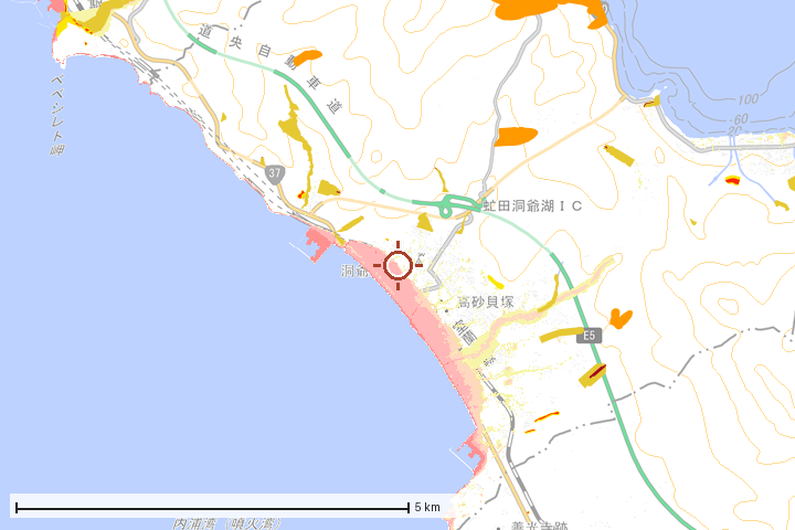 洞爺湖町周辺のハザード重ね図