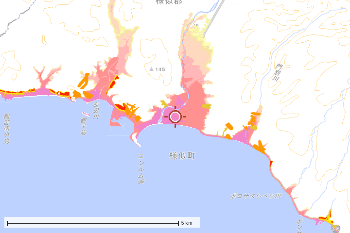 様似町周辺のハザード重ね図