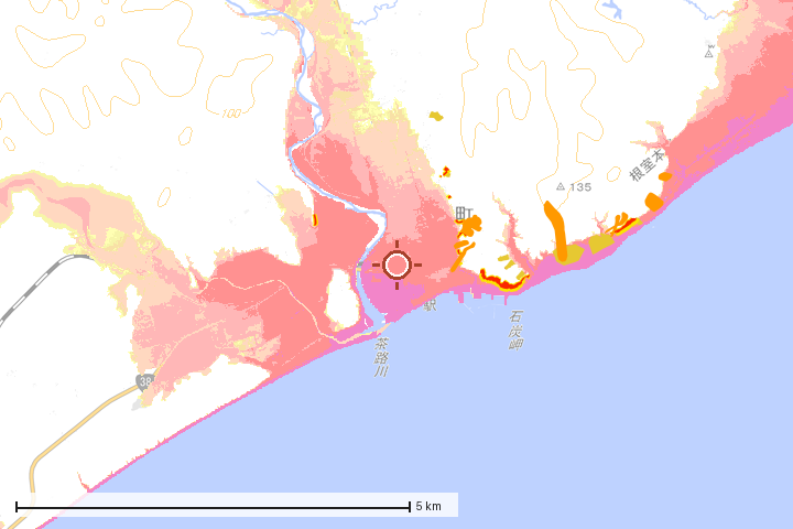 白糠町周辺のハザード重ね図