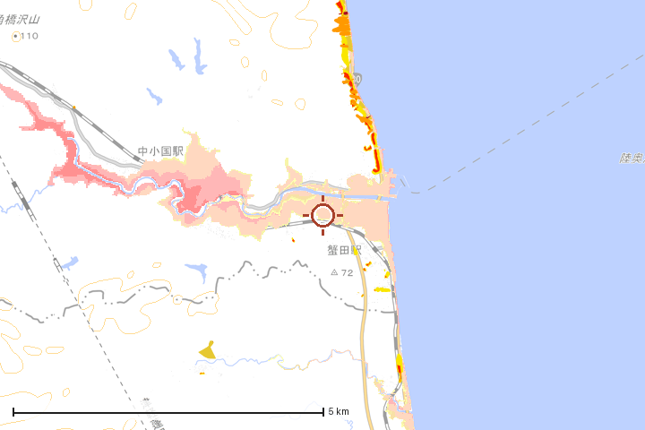 外ヶ浜町周辺のハザード重ね図