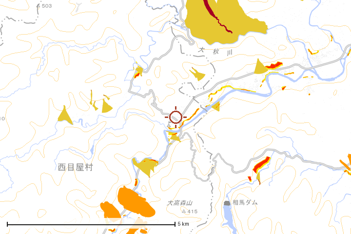 西目屋村周辺のハザード重ね図