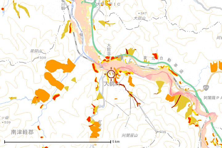 大鰐町周辺のハザード重ね図