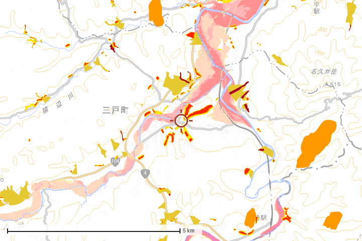 三戸町周辺のハザード重ね図