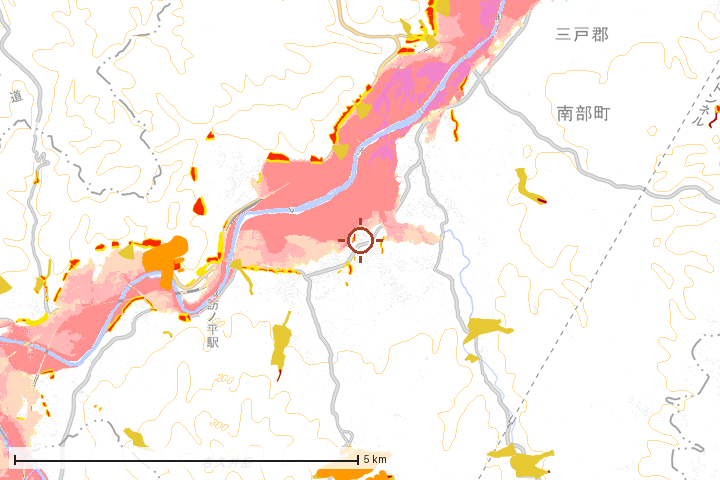南部町周辺のハザード重ね図