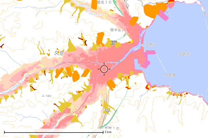 久慈市周辺のハザード重ね図