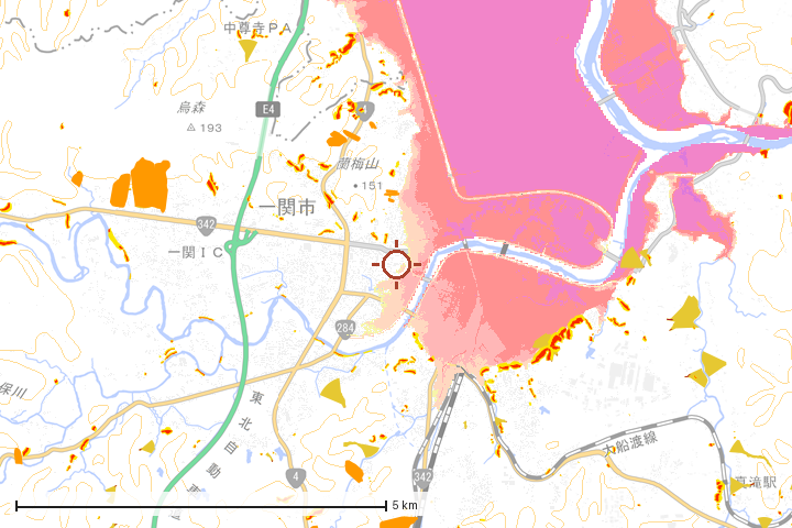 一関市周辺のハザード重ね図