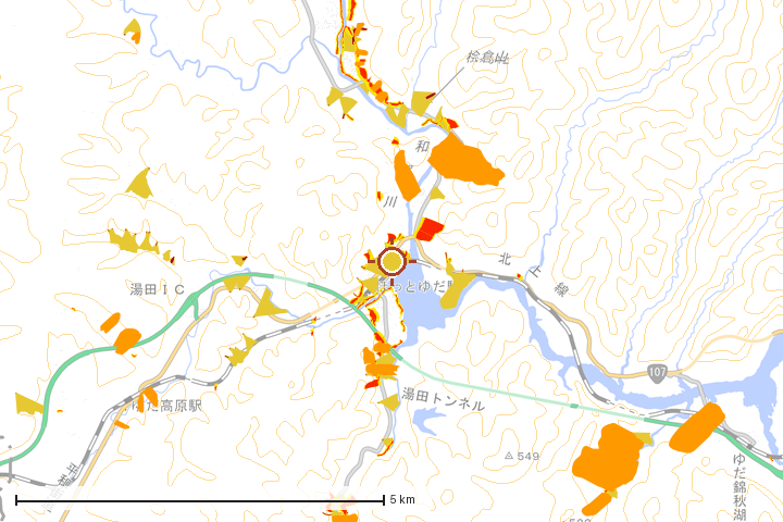 西和賀町周辺のハザード重ね図