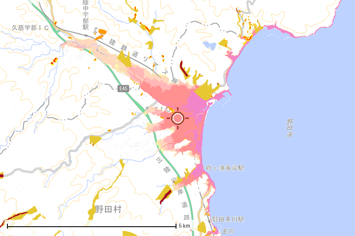 野田村周辺のハザード重ね図