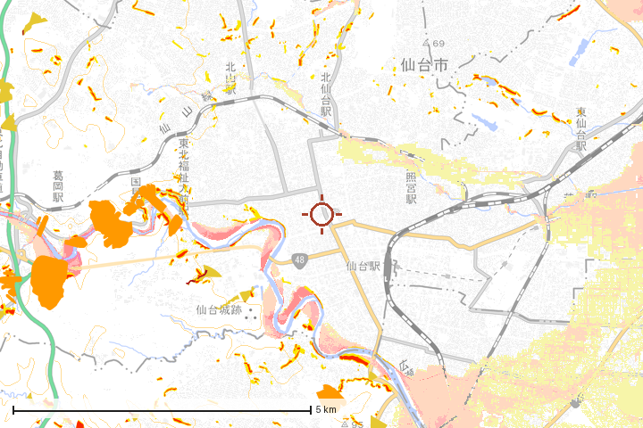 仙台市周辺のハザード重ね図