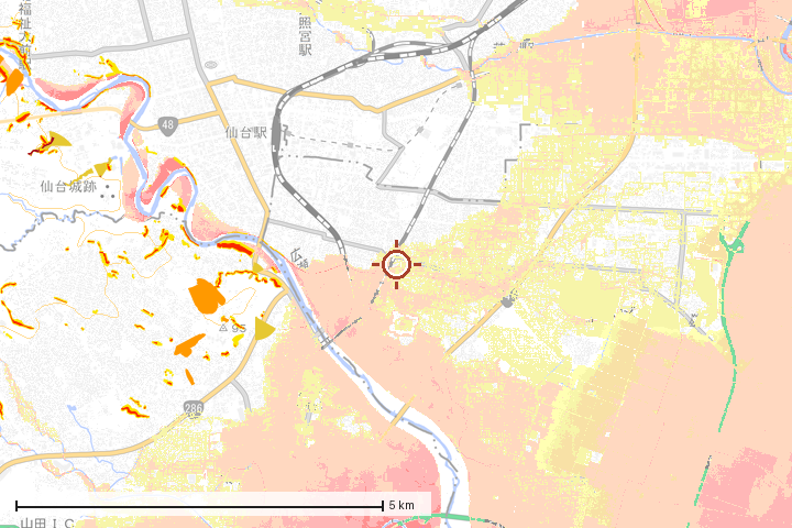 仙台市若林区周辺のハザード重ね図