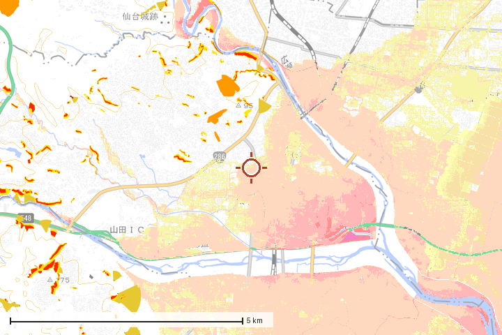 仙台市太白区周辺のハザード重ね図