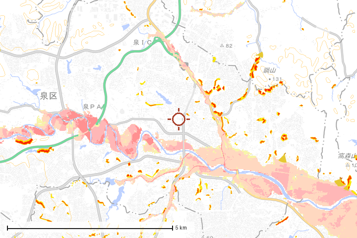 仙台市泉区周辺のハザード重ね図