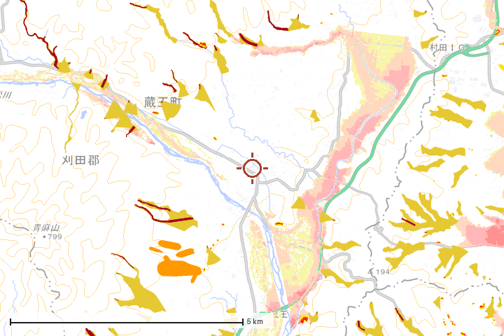 蔵王町周辺のハザード重ね図