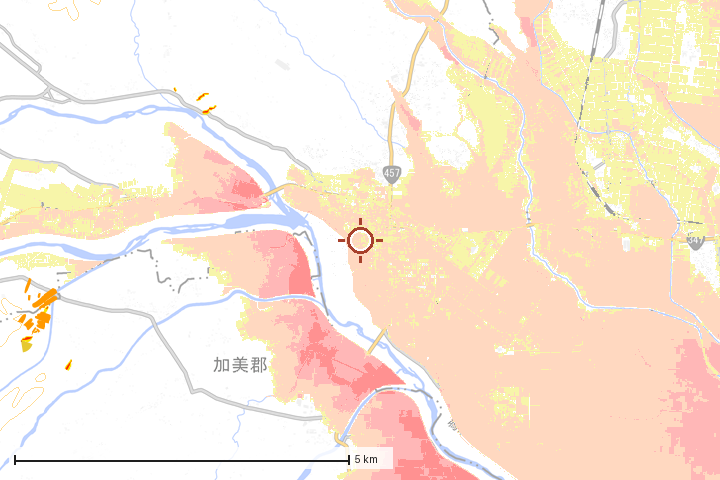 加美町周辺のハザード重ね図