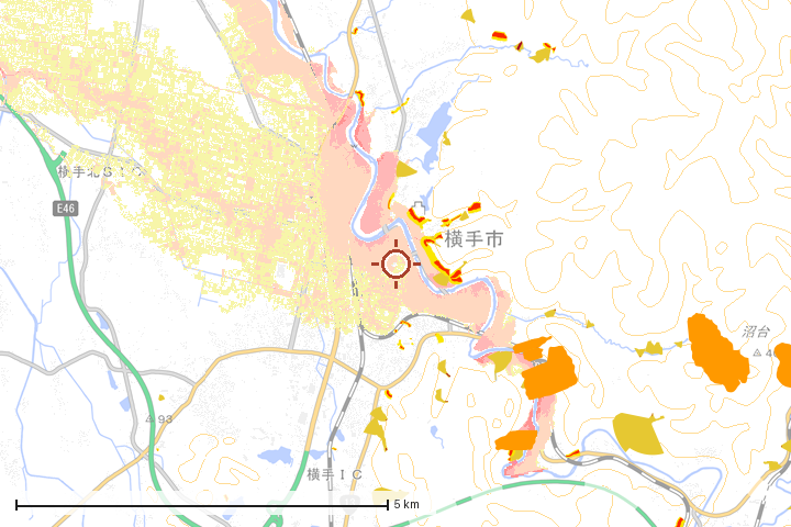 横手市周辺のハザード重ね図