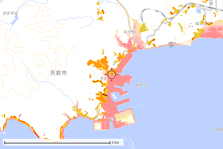 男鹿市周辺のハザード重ね図