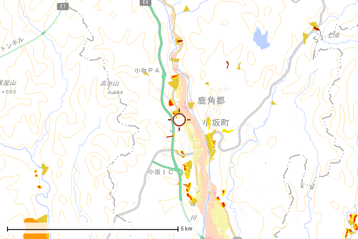 小坂町周辺のハザード重ね図